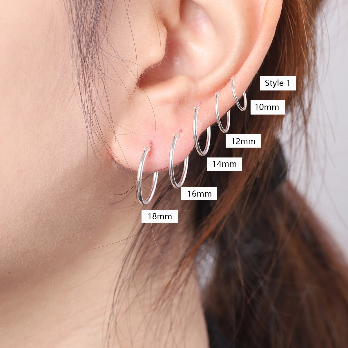 10/12/14/16/18mm 925 Sterling Silver Earrings Tiny Hoop Round Loop Mini Little Earrings Ear Nose Ring for Women Trendy Jewelry