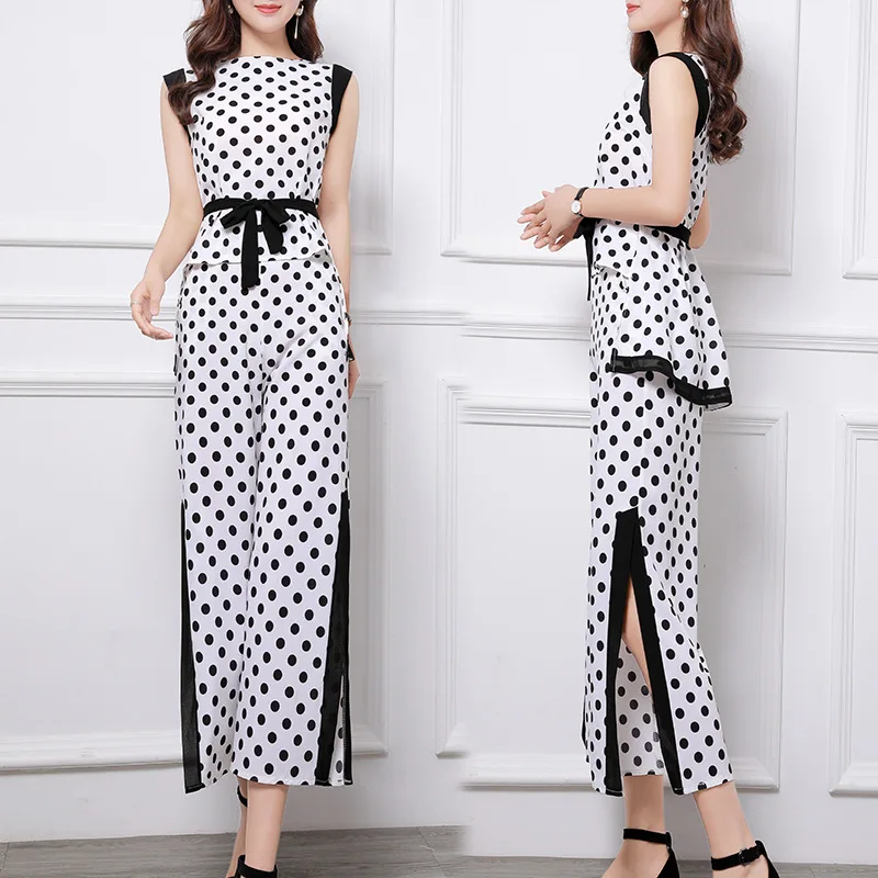 

Chiffon Onesie Women's Summer 2019 New Style Fashion Elegant Slimming Spring Clothing Drape Loose Pants Set