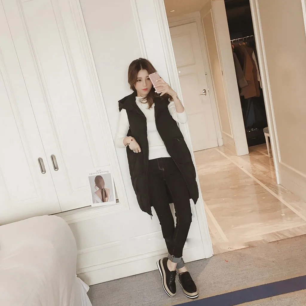 JAYCOSIN ladies new fashion stand collar wild long vest casual solid color warm hooded cotton vest autumn and winter hot jacket