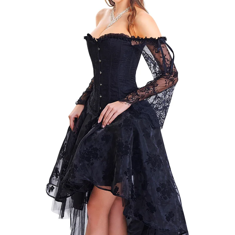 Женский корсет с открытыми плечами длинное платье цветочным принтом|steampunk corset