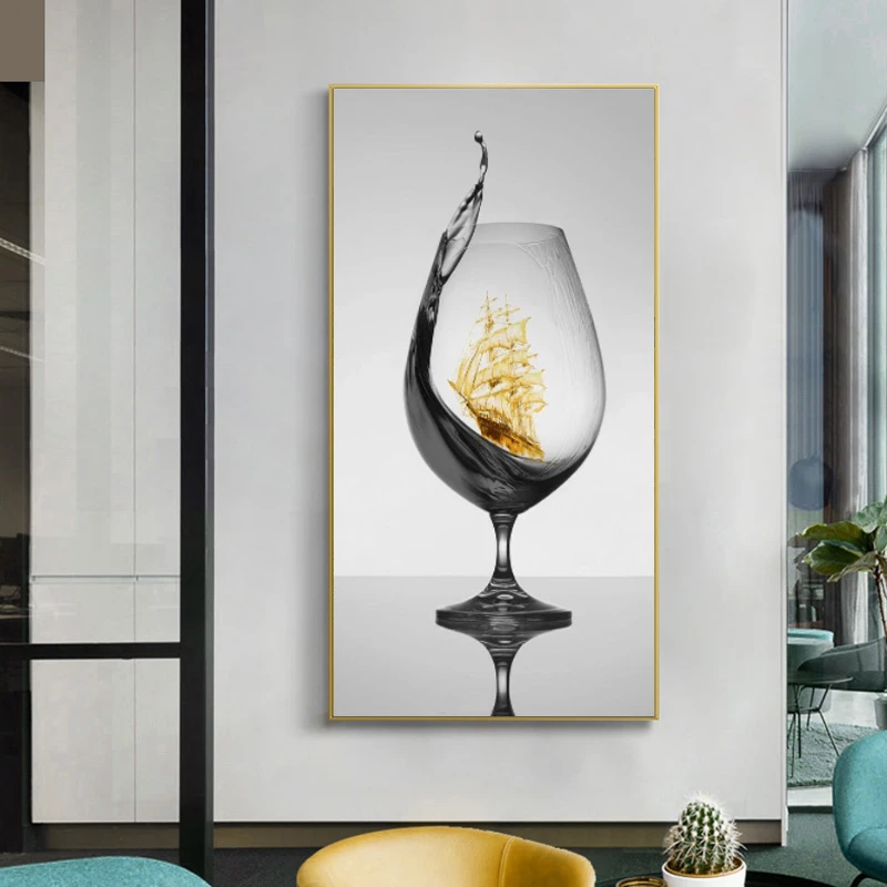 Moderne Romantische Wijn Glas Met Abstract Canvas Art Wall Picture Voor Gallery Eetkamer Bar Home Decor Poster Geen frame|Schilderij & Schoonschrift| - AliExpress