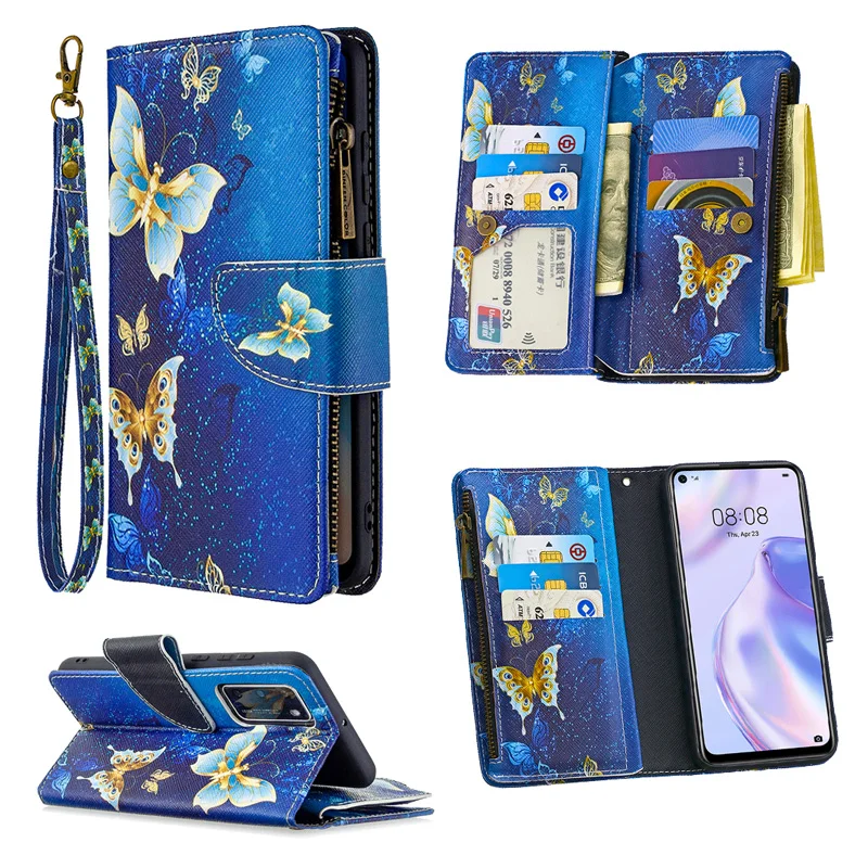 

Butterfly Style zipper Wallet Flip Cover Leather Case For Huawei Y9 Y7 Y5 Y6 Prime 2019 Y6P Y5P Card Phone Coque Etui Fundas