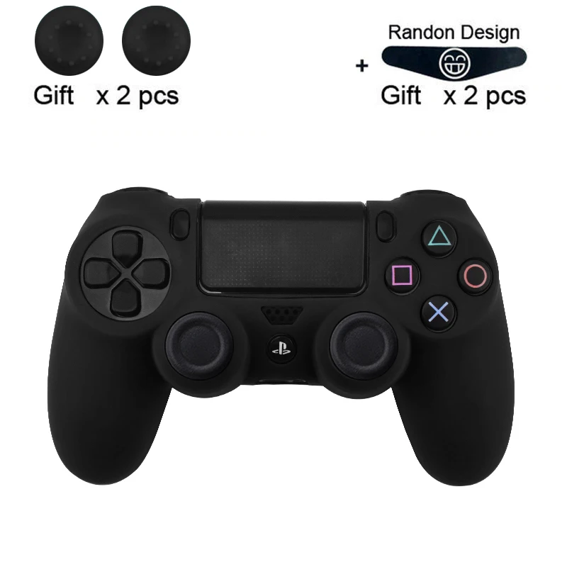 black Мягкий гибкий силиконовый чехол, защитный чехол для Playstation 4 PS4 Pro Slim, светодиодный светильник, наклейка, 2 шт., ручка+ светодиодный чехол - Цвет: black