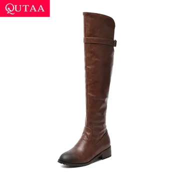 

QUTAA 2020 New Autumn Winter Zipper Fashion Women Shoes Round Toe Buckle Leisure All Match Over The Knee Boots Big Size 34-43