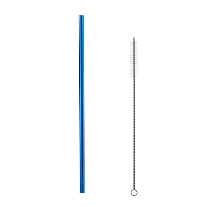 2PCS Blue A 4 шт соломинки из нержавеющей стали многоразовые металлические трубочки для питья с чистящей щеткой для смузи молочный коктейль кухонный аксессуар - Цвет: 2PCS Blue A