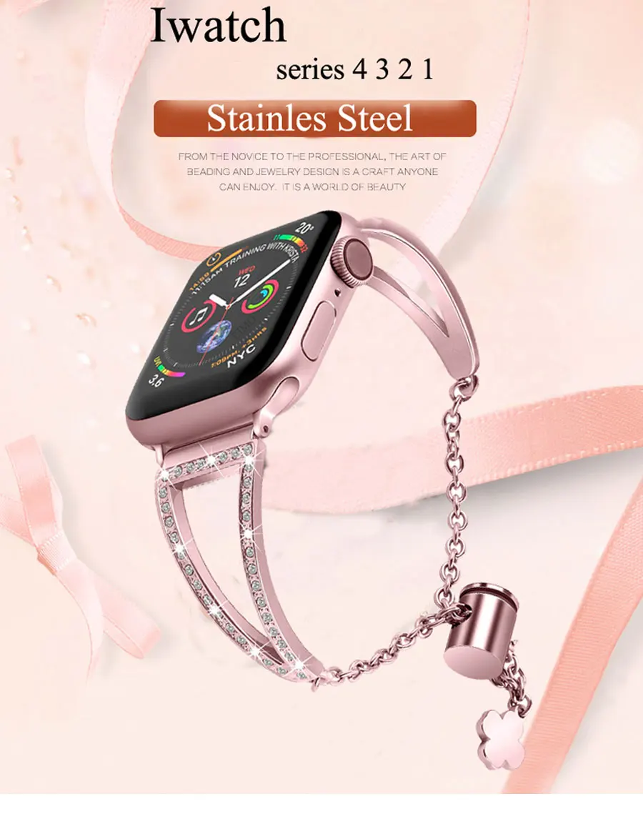 Ремешок для Apple Watch ремешок 44 мм 40 мм из нержавеющей стали iwatch 42 мм 38 мм 4 3 2 correa бриллиантовый браслет Apple watch 4 5 Аксессуары