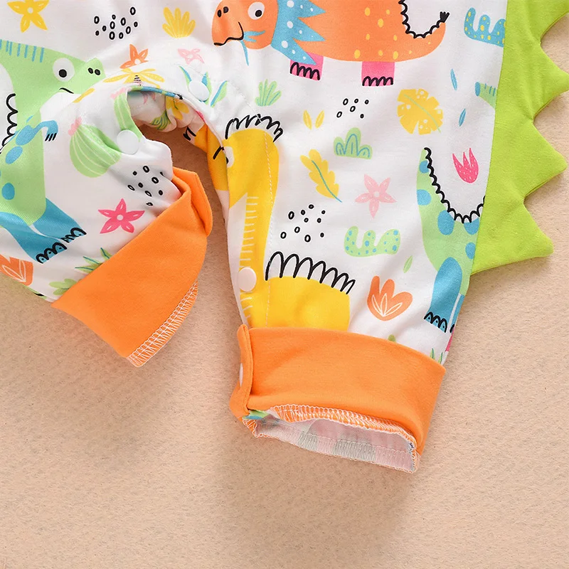 Милый детский комбинезон с динозавром из мультфильма для новорожденных; удобный комбинезон с длинными рукавами; Одежда для маленьких мальчиков и девочек
