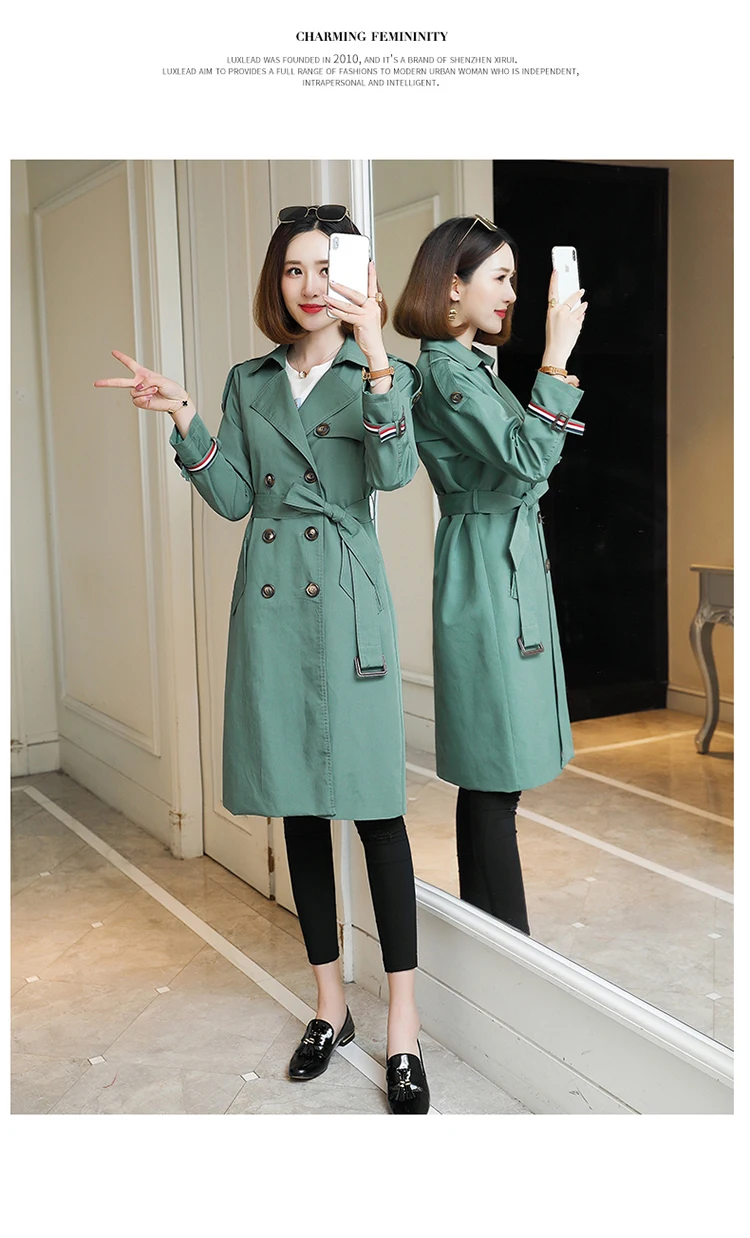 Mid-length Autumn Fold-down Collar Fashion Elegant Double Breasted Slimming Trench Coat