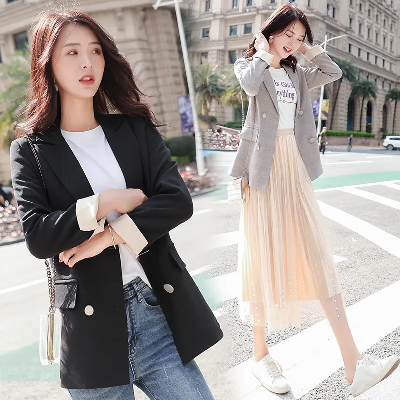 

Casual Short-height Small Suit Coat Women's 2019 Spring New Style Korean-style Fold-down Collar Slimming Retro CHIC Loose-Fit Su