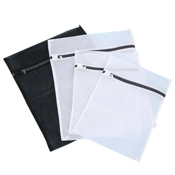 

4pcs Mesh Design Washing Home Wear Resistant Clothing Laundry Bag Underwear Zipper Closure Thickened Anti Deformation Storage