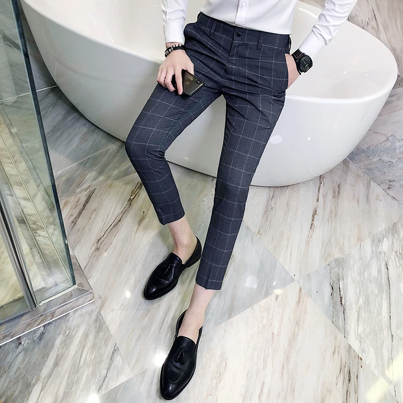mens skinny plaid dress pants