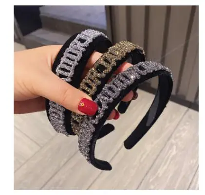 Женский ободок haidbands, Женский ободок с широкими краями из золотого бархата, нескользящий аксессуар для волос со стразами