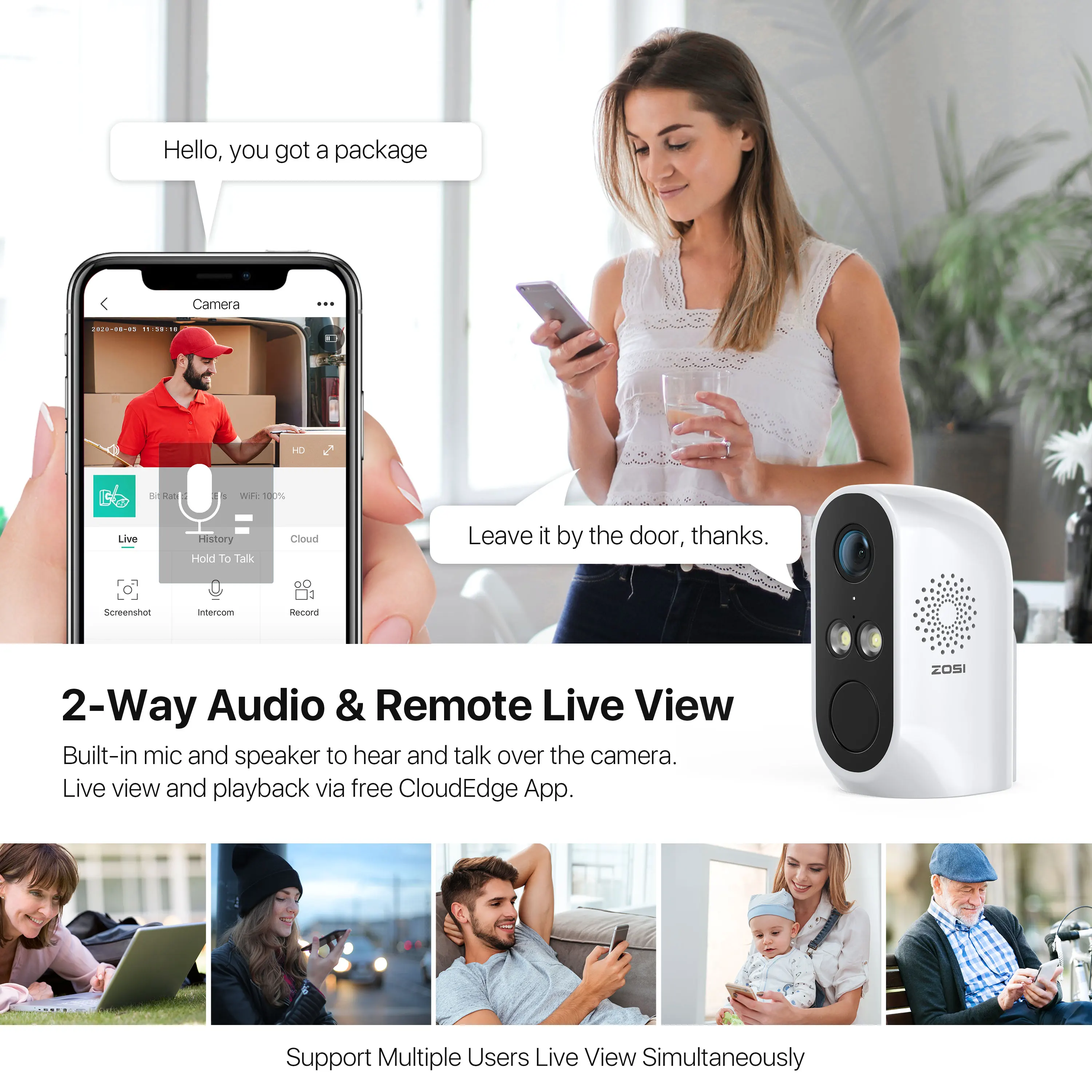 ZOSI 1080P WiFi камера видеонаблюдения с питанием от аккумулятора на ...