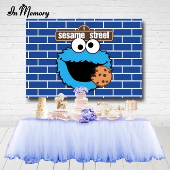 

InMemory Blue Birck Wall Sesame Street Cookie Monster Backdrops For Boys Birthday Party Photographic Background Custom Photocall