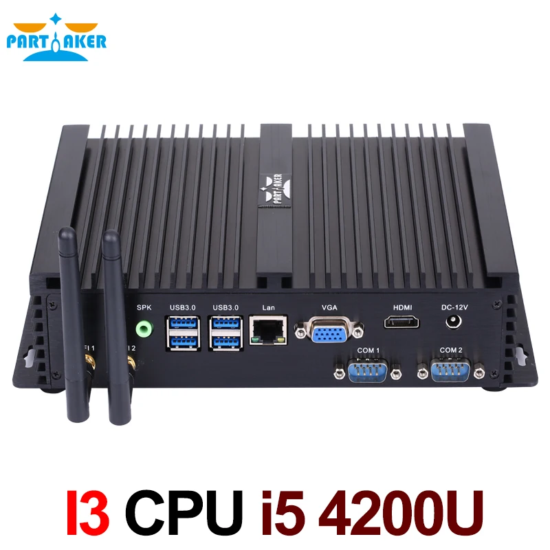 Partaker Fanless Industrial Mini PC Desktop Computer Intel Core i5 4200U Dual Core 24 Hours Working 2 COM HDMI VGA Dual Display