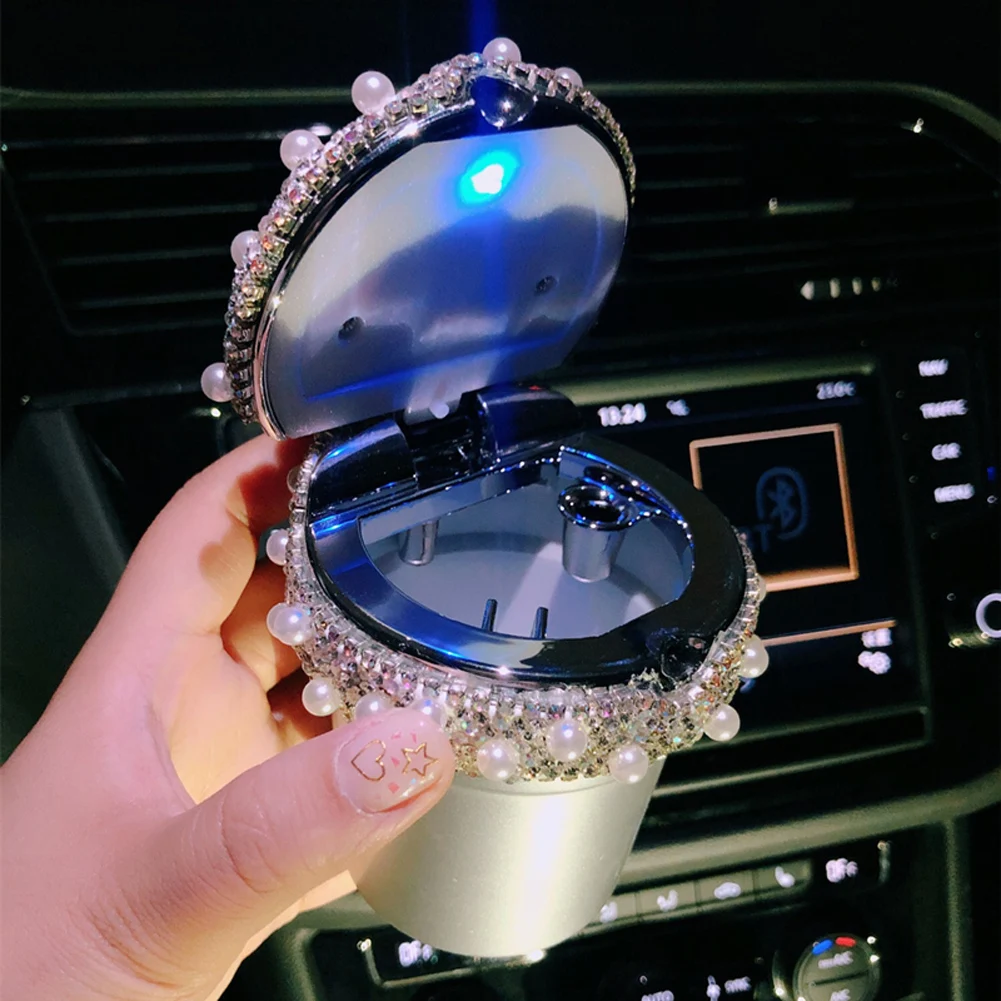 Стразы светодиодный светильник пепельница авто Путешествия сигареты пепельница чашка Bling девчачья пепельница автомобильные аксессуары