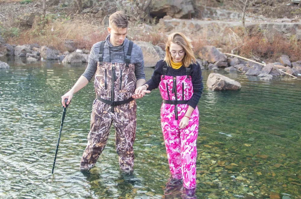 Waders de Pesca Impermeável e Respirável Wader com Zíper de Cobre Resistentes ao Desgaste Wygu Feminino Peito Waders Anexado Meias 14 respirável peito wader com zíper de cobre,