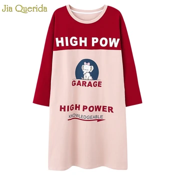 

Women Sleep & Lounge Lingerie Dress Cotton Night Gown Sleepwear Women Nighty Long Sleeve Color Splice Plus Size Women Nightwear