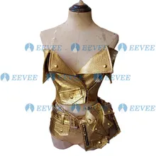 Сексуальный Золотой, в стиле панк, сценический костюм для ночного клуба, DJ DS bar rave, женская певица, костюм для танцев gogo