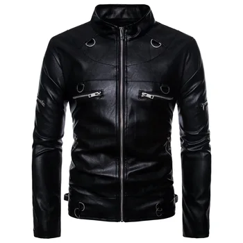 

2019 Newest Fashion Type Men's Locomotive Pull Windbreaker Pu Leather Suit S-xxl Sizes Handsome PU Leather Jacket Coat Men