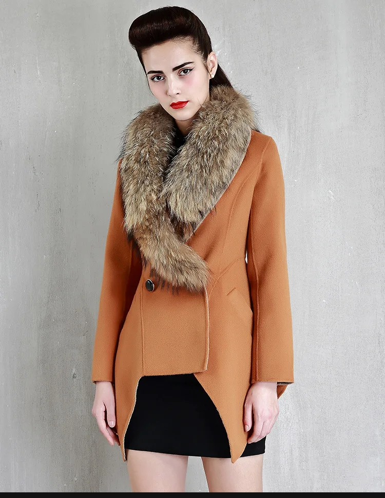 High End Super Large Wool Collar Double Face Wool Cashmere Coat Short Woolen Coat