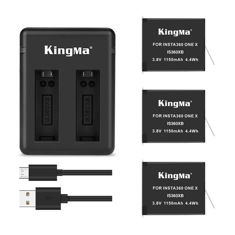 1150 mAh Original Kingma lithium Battery For Insta 360 X Camera +2 Slots usb Cable Fast Charger For Insta360 One X Accessores