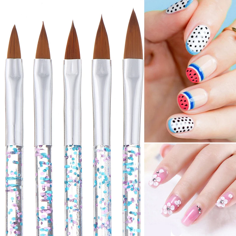 

5PCS/set 11/13/15/17/19mm Nail Art Crystal Brush Acrylic UV Gel Builder Painting Dotting Pen Carving Tips Manicure Salon Tools