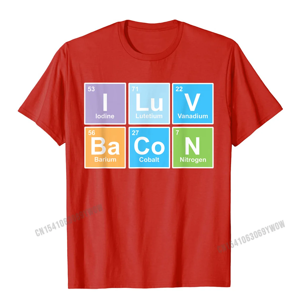 Design Pure Cotton Casual Tops Shirt Latest Short Sleeve Men's T Shirts Europe Summer Fall Tops & Tees Round Collar I Love Bacon periodic table of elements T-Shirt__211 red