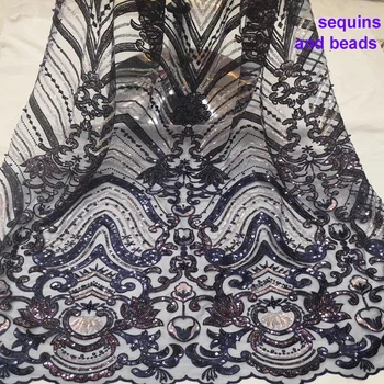 

6 options high quality African sequins lace fabric with lots of sequins navy blue bling French net lace for party dress FCC059