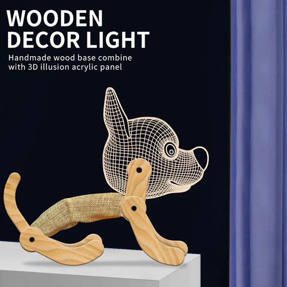 

TWISTER.CK Bedroom Night Light Dog Shape Folding Wood Light Children's Room Christmas Gift Atmosphere 3D Nightlight USB Power