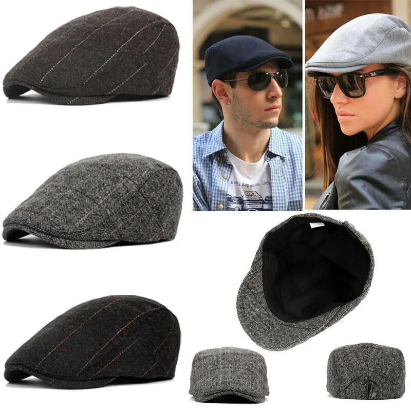 FuninCrea Adjustable Men Flat Cap, Cotton Newsboy Hats Gatsby Ivy Irish Hats Beret Cabbie Hat for Golf Driving Hunting