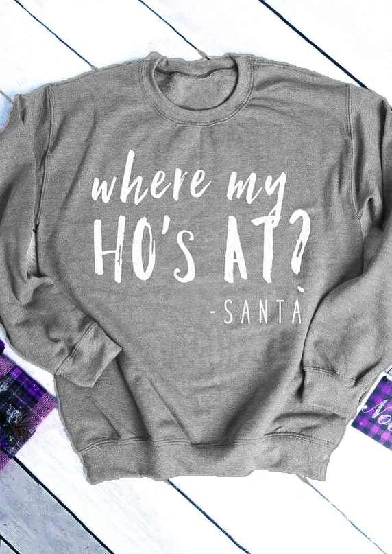Толстовка с принтом «Where My Ho's at Santa», хипстерские повседневные винтажные хлопковые толстовки с длинными рукавами и круглым вырезом, джемпер с изображением Санты