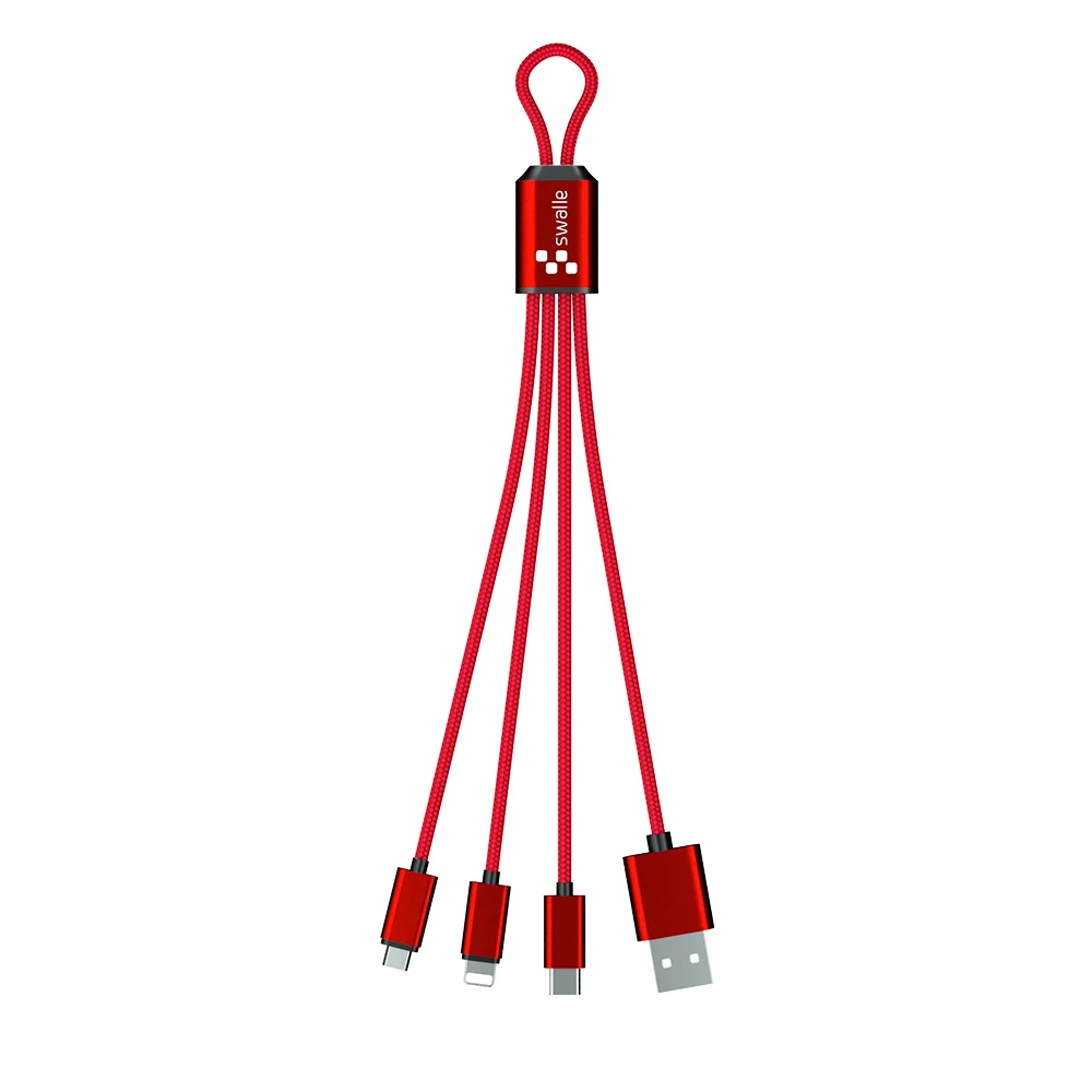 Swalle 3 в 1 USB C кабель брелок короткий Micro usb type C мульти зарядное устройство кабель для Xiaomi huawei iPhone Быстрая зарядка - Цвет: 3 in 1 Red