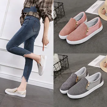 

Flat Shoes Womens Flats Fashion Crystal Sneakers Female Slip On Loafers Zipper Ladies Shoes Mocassim Feminino Shoes Zapatillas