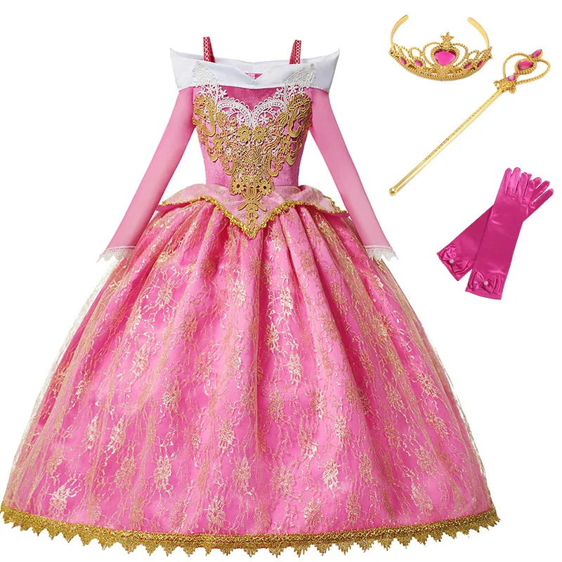 thumbnail image 1 of Vestido de la Bella Durmiente Aurora para niñas, manga larga, hombros descubiertos, bata de encaje, hermoso regalo de Navidad para niños, elegantes trajes de fiesta de princesa, 1 of 4