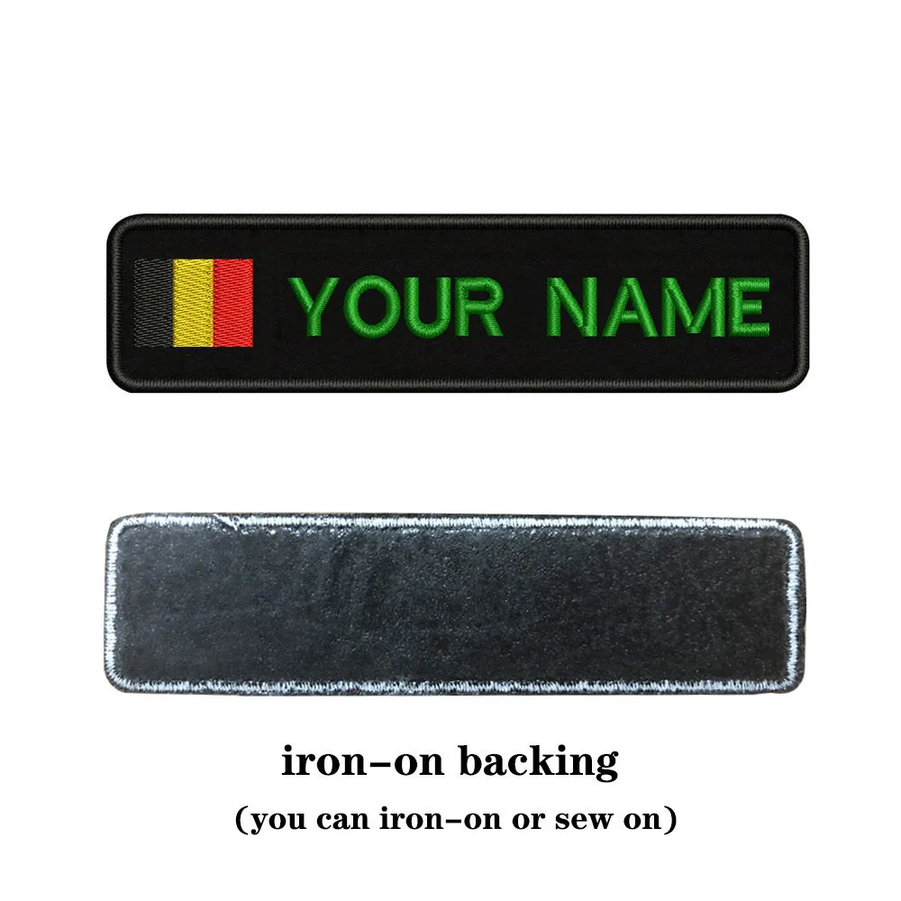 Индивидуальная вышивка бельгийского флага с именем или заплатка с текстом 10 см* 2,5 см значок Железная на или липучке Подложка для одежды брюки рюкзак шляпа - Цвет: green-iron on