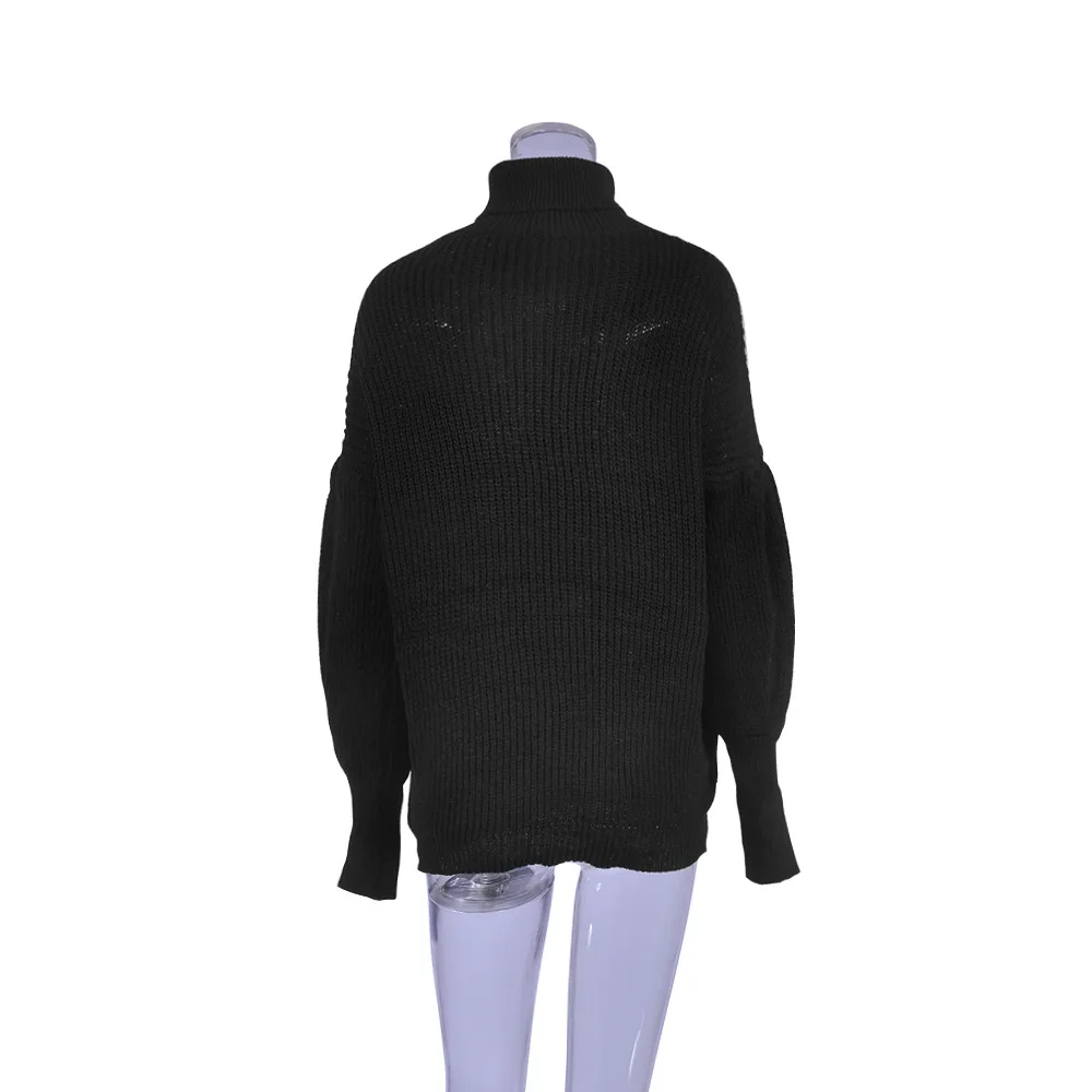 Женский свитер, Повседневный, с высоким воротником, с рукавами-фонариками, Женский пуловер, теплый и мягкий, весна, осень, зима, вязаный, хлопок