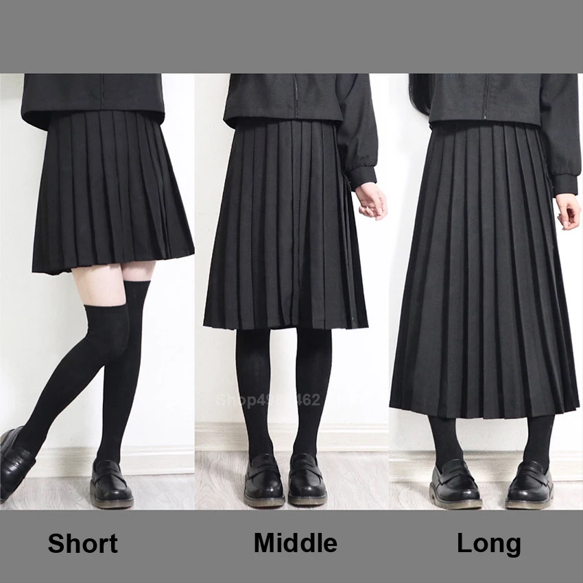 Uniforme scolaire japonais pour filles, à taille élastique, de couleur unie, costume JK, jupe plissée court/moyen/long du lycée