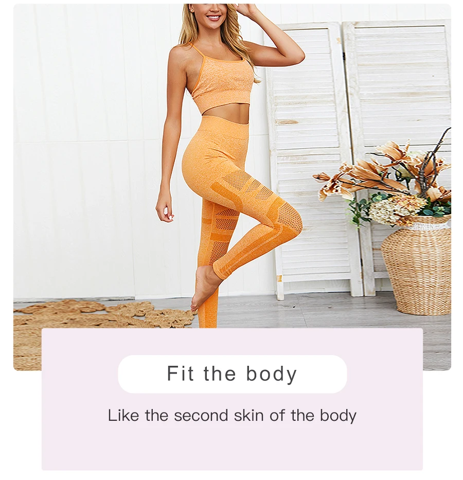 Seamless 2 Piece Knitted Yoga Set Fitness Set Woman Gym Leggings Padded Push-Up Strappy Sports Bra Sports Suits