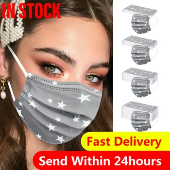 

10/100 Pc Face Mask Disposable Star Printing Face Mask Adults 3ply Ear Loop Outdoor Sports Masque Mascarillas