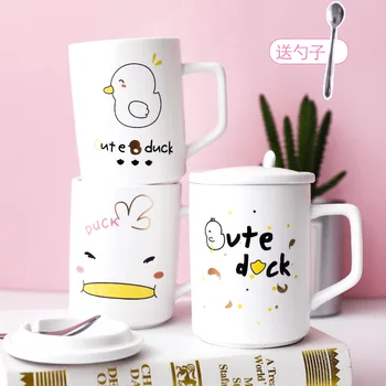 

Cute Cartoon Duck Ceramic Mug Creative Breakfast Milk Cup with Lid Spoon 350ml Large Capacity Juice Coffee Tea Mugs for Children