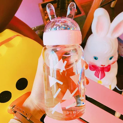 Модная Милая бутылка для воды для девочек, креативная стеклянная микро-кружка с кроличьими ушками, Kawaii, портативная герметичная чашка для воды - Цвет: Triangle