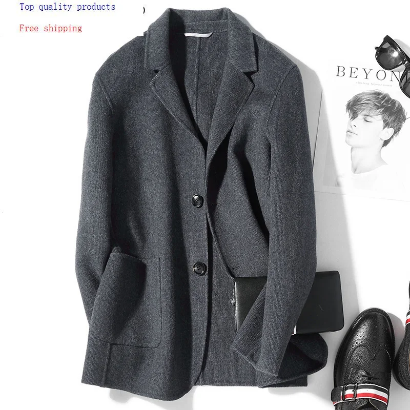 

2020 New Men's Wool Coat Korean Double-sided Woolen Jacket Overcoat Mens Coats and Jackets Gray D-19-00818-3 KJ3013