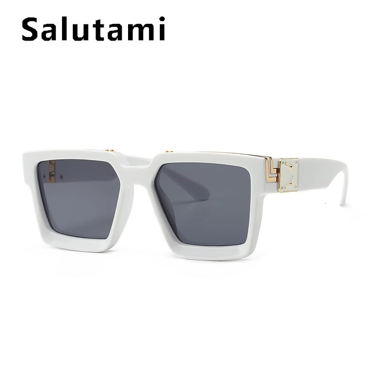 Роскошные брендовые Квадратные Солнцезащитные очки знаменитостей для женщин, Overszie, винтажные очки для мужчин, модные солнцезащитные очки в стиле панк, черные, белые оттенки - Цвет линз: White gray
