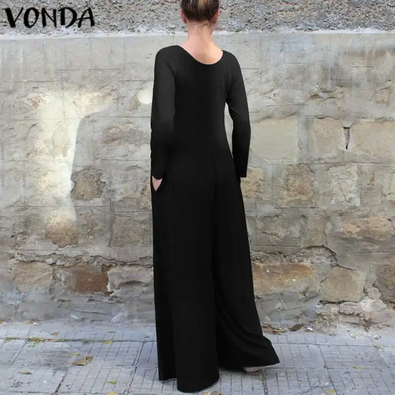 VONDA Women Wide Leg Pants Bohemian Solid Playsuits Long Sleeve Plus Size Oversall Casual Loose Rompers Womens Jumpsuits S-5XL VONDA Women Wide Leg Pants Bohemian Solid Playsuits Long Sleeve Plus Size Oversall Casual Loose Rompers Womens Jumpsuits S-5XL