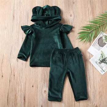 

Children Clothes Set Autumn Winter 2020 2pcs Gold Velvet Baby Kids Long Sleeve Hooded Tops+Pants Girls Tracksuit