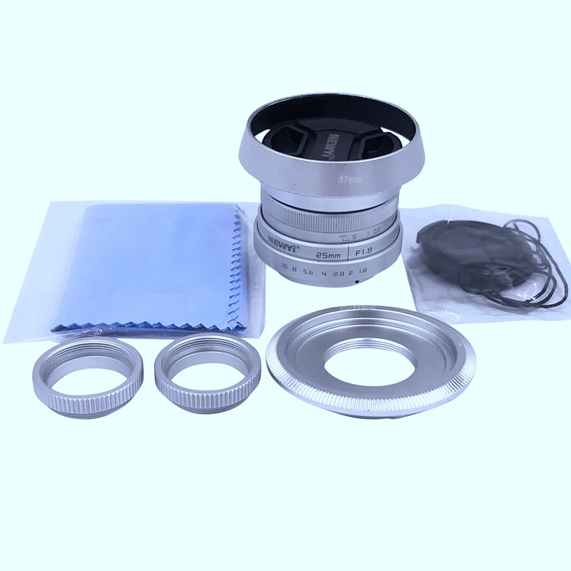

ABKT-Newyi 25Mm F/1.8 Cctv Mini Lens for Nex Mount Mirro Camera & Hood Adapter 7 in 1 Kit