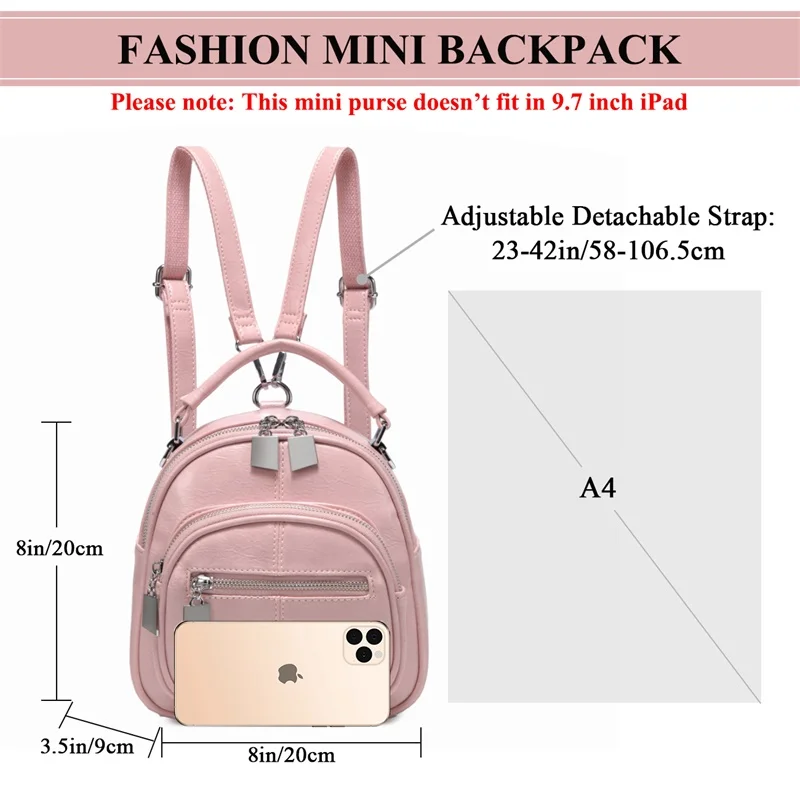 VASCHY Women Mini Backpack Fashion Backpack Shoulder Bag for Teenage Girl Children Ladies Solid Color School Backpack Travel Bag