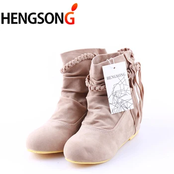 

Plus Size 34-43 Autumn Woman Boots Ladies Casual Shoes Martin Boots Suede Leather Tassel Ankle Boots Flat Heeled Snow Boots