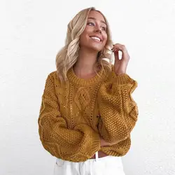 ALLNeon Выдалбливают женские пуловеры фонарь рукав вязаный, с круглым вырезом свитера для женщин 2019 Осень Новые женские джемперы уличная